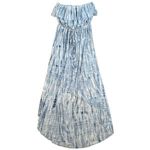 Forcynthia Beachwear Coverup Strapless High Low Dress Women's Small Blue/White